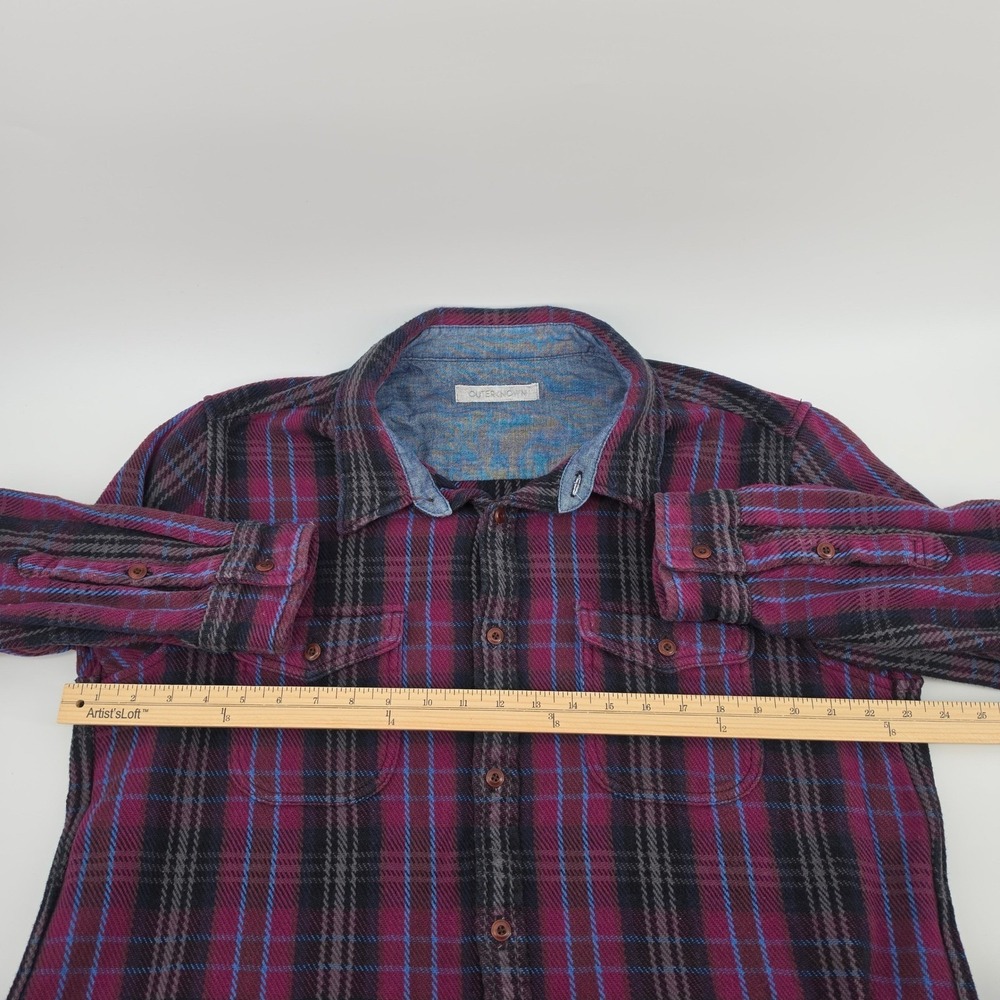 Outerknown Blanket Shirt XL Mens Purple Black Plaid Organic Cotton Flannel XL - Picture 6 of 11